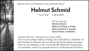 Traueranzeige von Helmut Schmid von vrm-trauer Darmstädter Echo