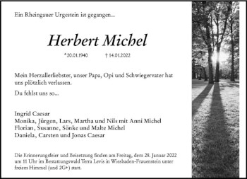 Traueranzeige von Herbert Michel von vrm-trauer Wiesbadener Kurier