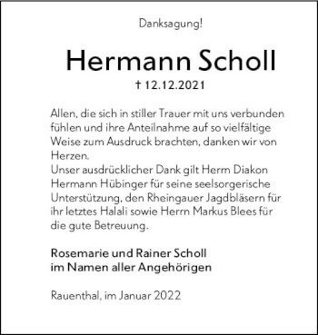 Traueranzeige von Hermann Scholl von vrm-trauer Wiesbadener Kurier