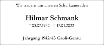 Traueranzeige von Hilmar Schmank von vrm-trauer Groß-Gerauer Echo