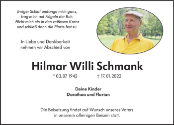 Traueranzeige von Hilmar Willi Schmank von vrm-trauer Groß-Gerauer Echo