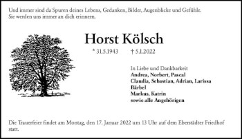Traueranzeige von Horst Kölsch von vrm-trauer Darmstädter Echo