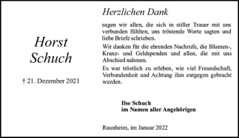 Traueranzeige von Horst Schuch von vrm-trauer Rüsselsheimer Echo / MainSpitze