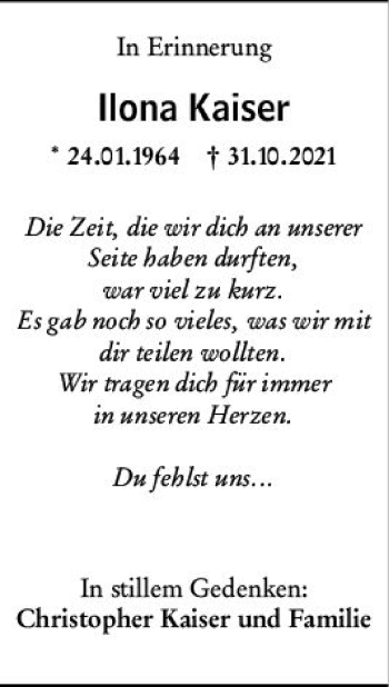 Traueranzeige von Ilona Kaiser von vrm-trauer Darmstädter Echo