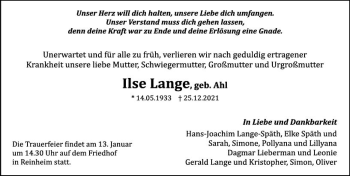 Traueranzeige von Ilse Lange von vrm-trauer Darmstädter Echo