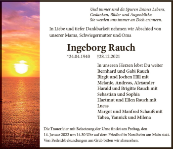 Traueranzeige von Ingeborg Rauch von vrm-trauer Idsteiner Zeitung