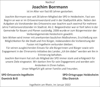 Traueranzeige von Joachim Borrmann von vrm-trauer Allgemeine  Zeitung Ingelheim-Bingen