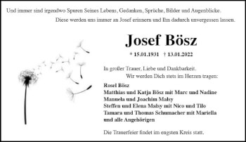 Traueranzeige von Josef Bösz von vrm-trauer Rheingau
