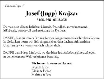 Traueranzeige von Josef Krajzar von vrm-trauer Wiesbadener Kurier