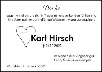 Traueranzeige von Karl Hirsch von vrm-trauer Groß-Gerauer Echo