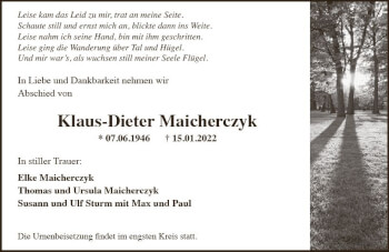 Traueranzeige von Klaus-Dieter Maicherczyk von vrm-trauer Rheingau