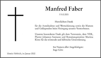 Traueranzeige von Manfred Faber von vrm-trauer Idsteiner Zeitung