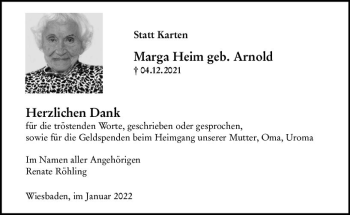 Traueranzeige von Marga Heim von vrm-trauer Wiesbadener Kurier