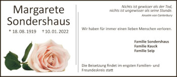 Traueranzeige von Margarete Sonderhaus von vrm-trauer Darmstädter Echo