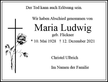 Traueranzeige von Maria Ludwig von vrm-trauer Wiesbadener Kurier