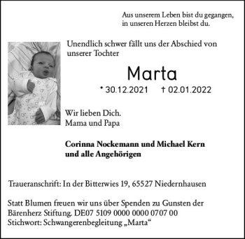 Traueranzeige von Marta Nockemann von vrm-trauer Wiesbadener Kurier