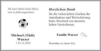 Traueranzeige von Michael Wurzer von vrm-trauer Wiesbadener Kurier