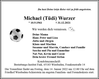 Traueranzeige von Michael Wurzer von vrm-trauer Wiesbadener Kurier