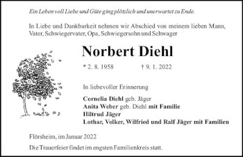 Traueranzeige von Norbert Diehl von vrm-trauer Rüsselsheimer Echo / MainSpitze