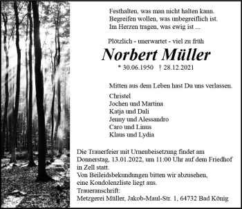Traueranzeige von Norbert Müller von vrm-trauer Odenwälder Echo
