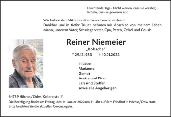 Traueranzeige von Reiner Niemeier von vrm-trauer Odenwälder Echo