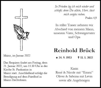 Traueranzeige von Reinhold Brück von vrm-trauer AZ Mainz