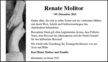 Traueranzeige von Renate Molitor von vrm-trauer Wiesbadener Kurier