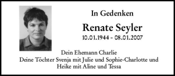 Traueranzeige von Renate Seyler von vrm-trauer Allgemeine  Zeitung Ingelheim-Bingen