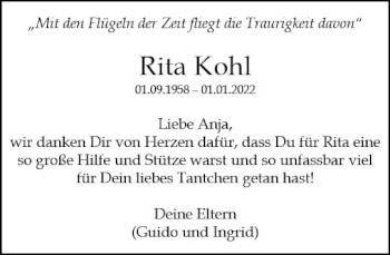 Traueranzeige von Rita Kohl von vrm-trauer AZ Mainz