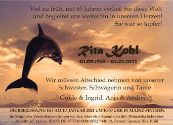 Traueranzeige von Rita Kohl von vrm-trauer AZ Mainz