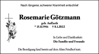 Traueranzeige von Rosemarie Götzmann von  Gestaltungspauschale