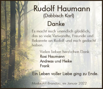 Traueranzeige von Rudolf Haumann von vrm-trauer Darmstädter Echo