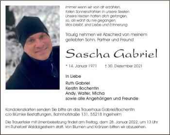 Traueranzeige von Sascha Gabriel von vrm-trauer Wiesbadener Kurier
