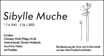 Traueranzeige von Sibylle Muche von vrm-trauer Darmstädter Echo