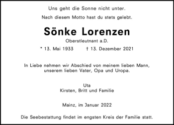 Traueranzeige von Sönke Lorenzen von vrm-trauer AZ Mainz