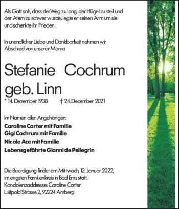 Traueranzeige von Stefanie Cochrum von vrm-trauer AZ Mainz