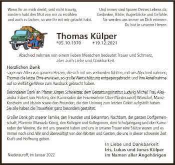 Traueranzeige von Thomas Külper von vrm-trauer Idsteiner Zeitung