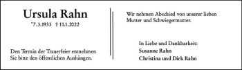 Traueranzeige von Ursula Rahn von  Gestaltungspauschale