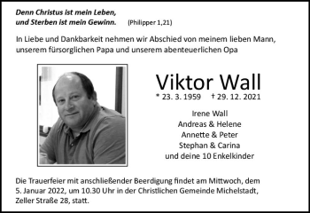 Traueranzeige von Viktor Wall von vrm-trauer Odenwälder Echo