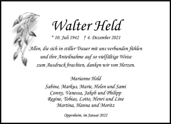 Traueranzeige von Walter Held von vrm-trauer AZ Mainz