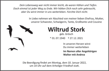 Traueranzeige von Wiltrud Stork von vrm-trauer Darmstädter Echo