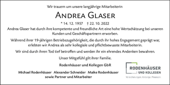 Traueranzeige von Andreas Glaser von vrm-trauer Odenwälder Echo