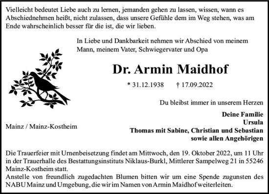 Traueranzeige von Armin Maidhof von vrm-trauer AZ Mainz