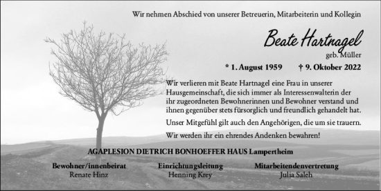 Traueranzeige von Beate Hartnagel von vrm-trauer Bürstädter/Lamperth. Ztg/Starkenburger