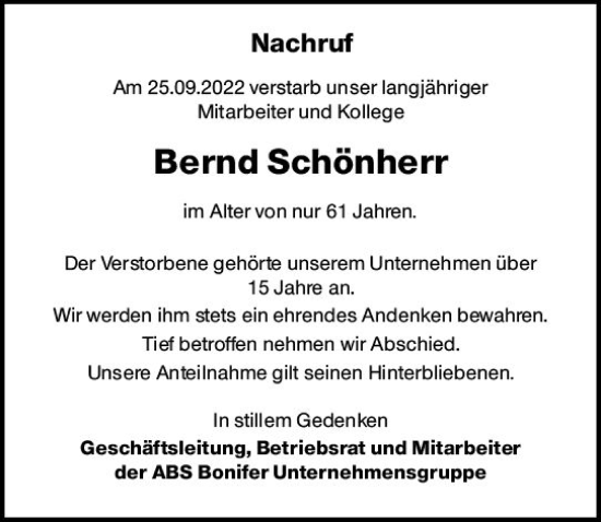 Traueranzeige von Bernd Schönherr von vrm-trauer Darmstädter Echo