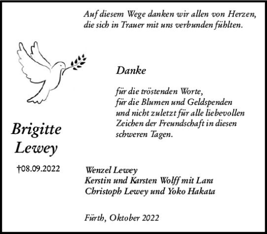 Traueranzeige von Brigitte Lewey von vrm-trauer Bürstädter/Lamperth. Ztg/Starkenburger