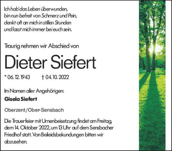 Traueranzeige von Dieter Siefert von vrm-trauer Odenwälder Echo