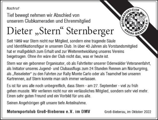 Traueranzeige von Dieter Sternberger von vrm-trauer Darmstädter Echo
