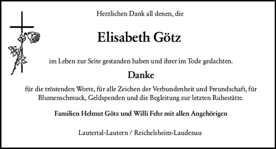 Traueranzeige von Elisabeth Götz von vrm-trauer Bergsträßer Anzeiger