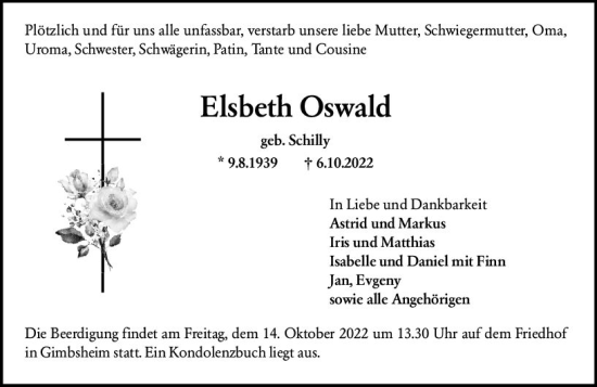Traueranzeige von Elsbeth Oswald von vrm-trauer Wormser Zeitung